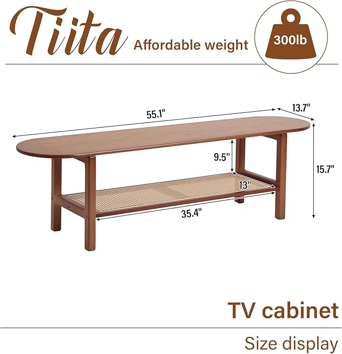 Tiita Bamboo TV Stand with Storage - Image 2