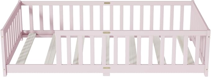 Bellemave Twin Floor Bed with Slats and Safety Guardrails, Kids Montessori - Image 2
