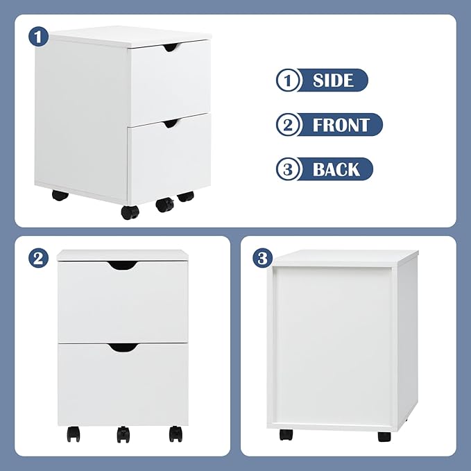 HollyHOME Under Desk Cabinet, Deep 2-Drawer Mobile Wood Cabinet, Storage Drawer - Image 5