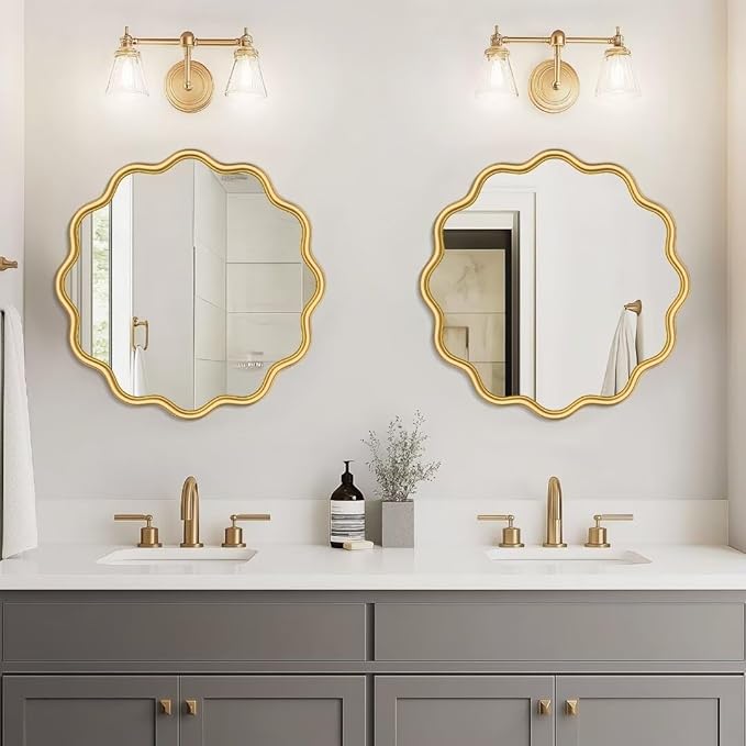 PROHOMEWARE Gold Round Mirror 20 Inch Wavy Bathroom Vanity Mirror Gold Frame - Image 2