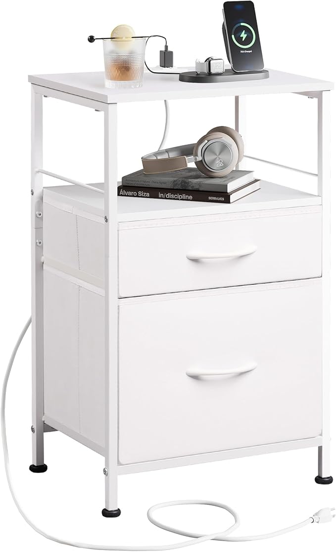 WLIVE Night Stand with Charger Station, Bedside Table, Small Dresser by WLIVE
