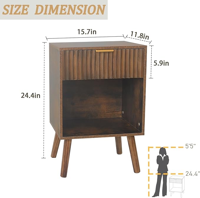 Mid Century Modern Nightstand, Wood Bedside Table - Image 4