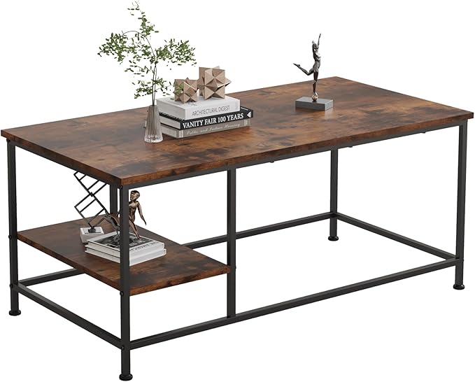 SENIG Brown Rectangle Wood and Metal Coffee Table by SENIG