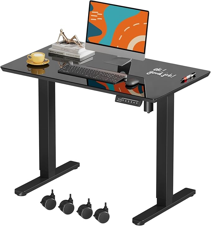 JOY worker Small Glass Standing Desk, Mobile White Sit to Stand Workstation by JOYworker