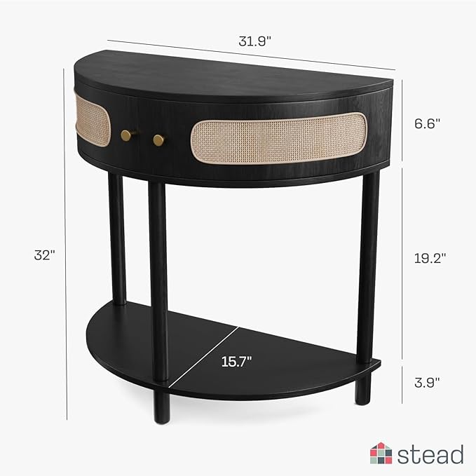 Entryway Table Rattan Half-Moon Console - Image 2