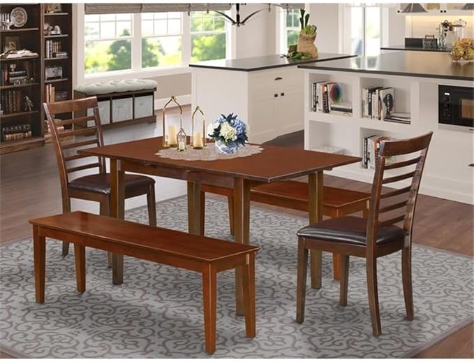 East West Furniture NOML5C-MAH-LC 5 Piece Dining Table Set Includes a Rectangle - Image 2