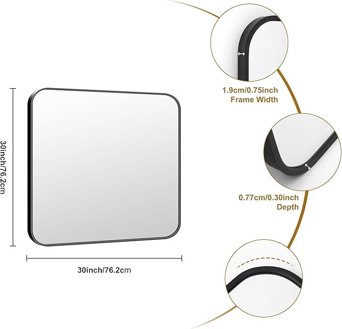 KOCUUY 30"x30" Square Rectangle Vanity Mirror, Modern Design of Upgraded - Image 9