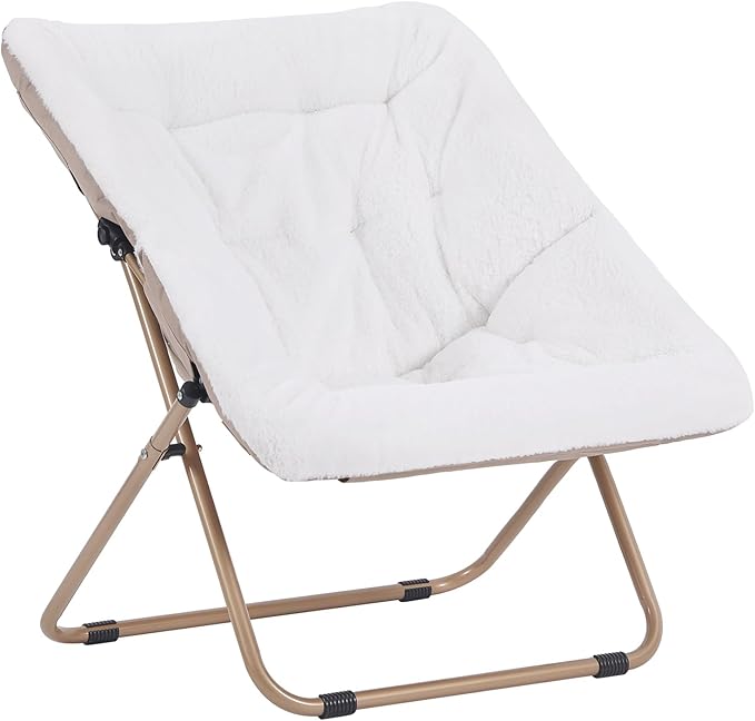 Saucer Chair, Comfy Bedroom Chairs, Oversized Folding Faux Fur Chair, Foldable - Image 9