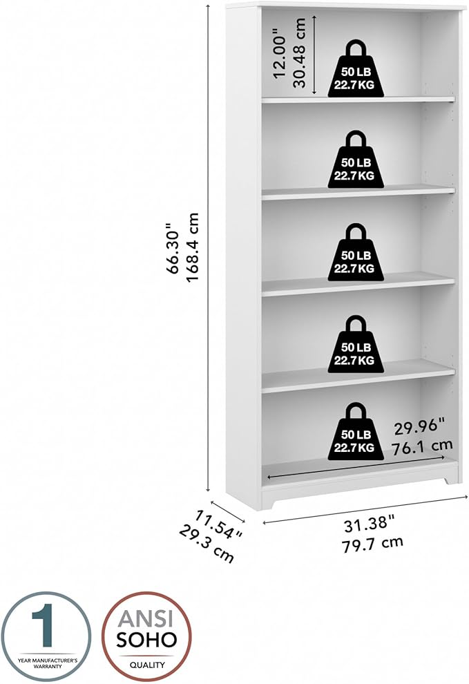 Bush Furniture Tall 5 Shelf Bookcase, Large Open Bookshelf, Sturdy Display - Image 3