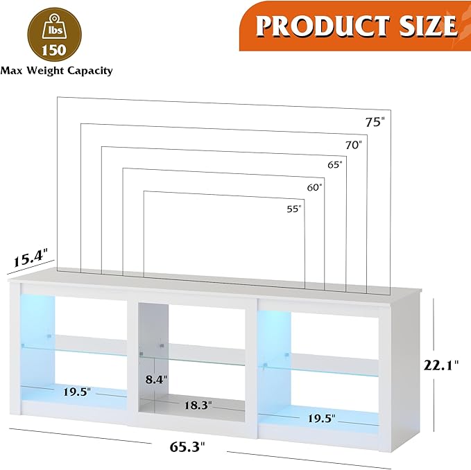 WLIVE TV Stand for 55/65/75 Inch TV, Modern Entertainment Center - Image 2
