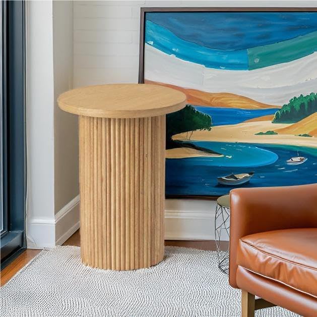 Round Side Table, Small Wood End Table Nightstand - Image 3