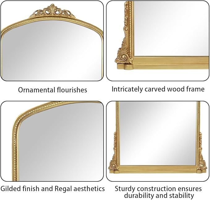 Traditional Ornate Arched Wall Mirror Baroque Vintage Framed Bathroom Vanity - Image 2