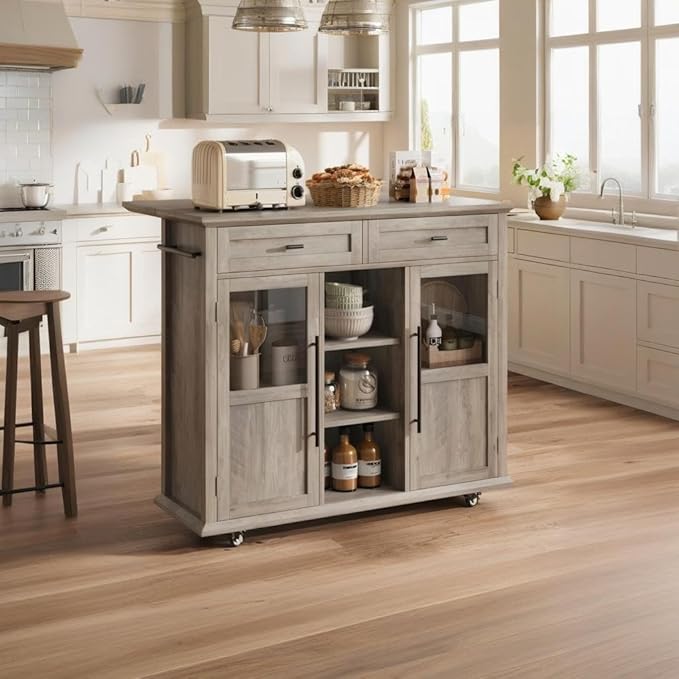 Mobile Modern Storage Island, Rolling Kitchen Island by Garvee