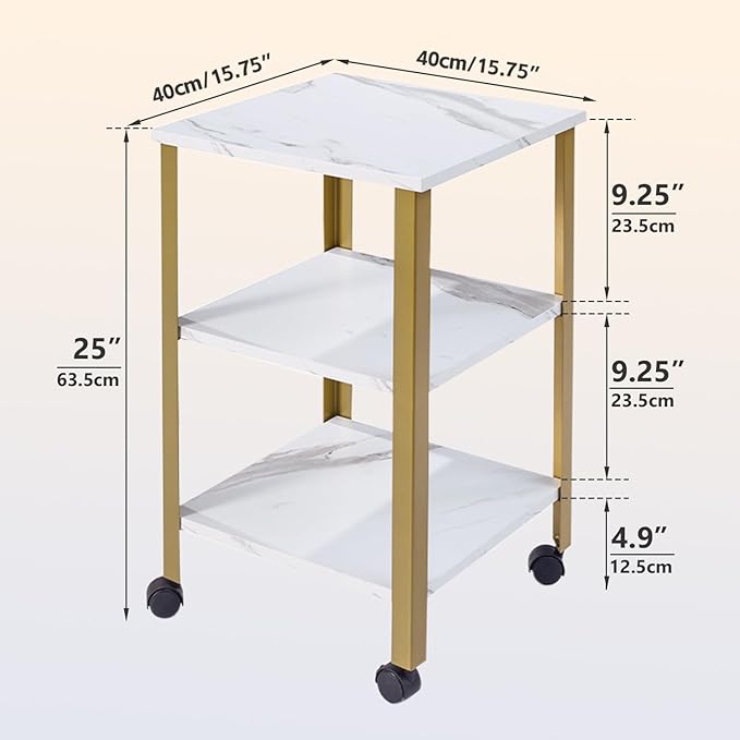 Side Table, End Table with Wheels, Printer Stand with 3-Tier Storage, Bedside - Image 10