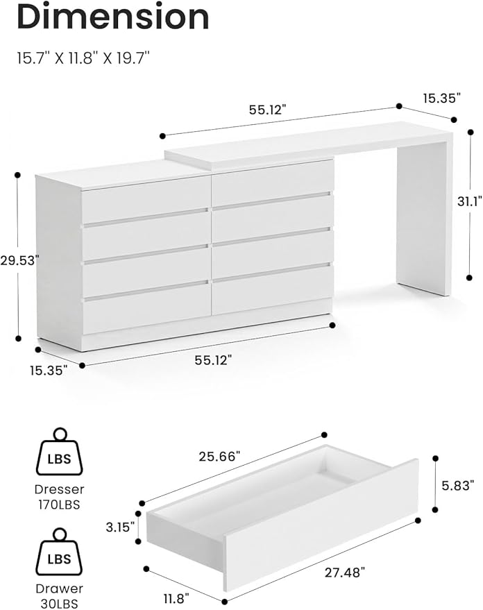 8 Drawer Vanity Dresser Combo - Image 2