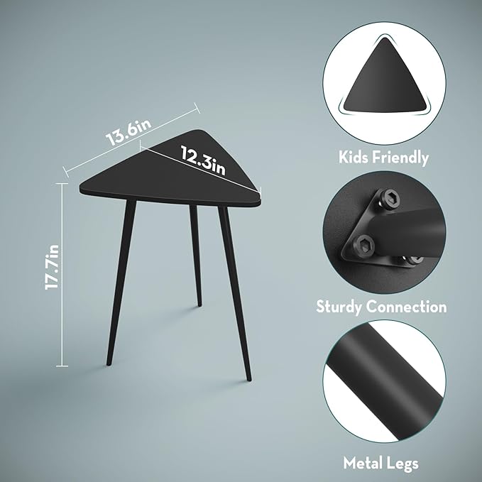 SAYGOER Small Black Side Table, Triangle End Table, Modern Narrow Bedside Table - Image 2