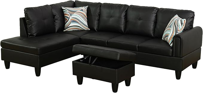 L Shaped Couch Faux Leather Sectional Couch Upholstered 3 Pieces Sofas - Image 3