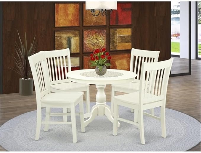 East West Furniture HBNF5-LWH-W 5 Piece Modern Dining Table Set Includes a - Image 2