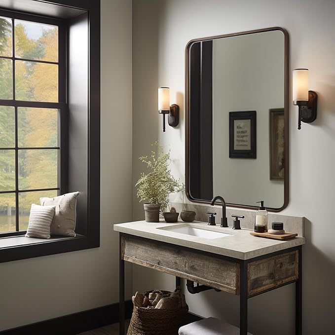 ANDY STAR 48x32 Inch Bronze Bathroom Mirror, Rounded Rectangle Oil Rubbed - Image 8