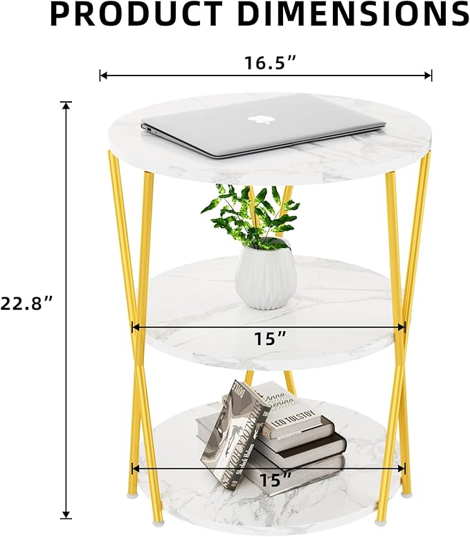 Big Side Table, 3-Tier Large Size Round End Table - Image 3