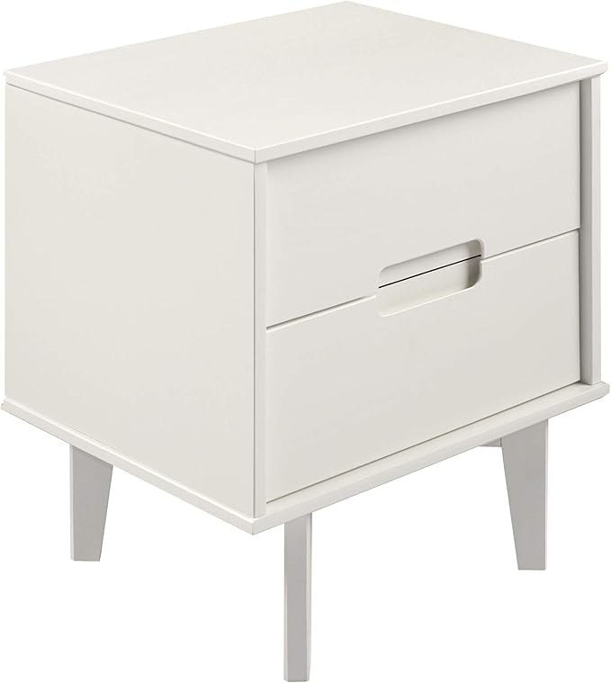 Walker Edison Furniture AZR2DSLNSWH Solid Wood 2-Drawer Groove Handle End Side - Image 7