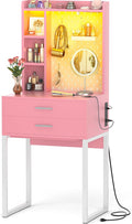 Small Vanity Desk with Hutch and Drawers, Vanity Table Dressing Table with LED by Besiost