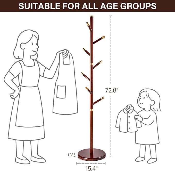CozyDH Coat Rack Freestanding Solid Wood Coat Rack Stand, Coat Tree Freestanding - Image 6