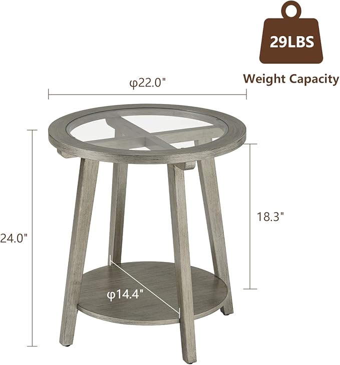 COSIEST 2-Tier End Table with Tempered Glass Top, Round MDF Side Table with - Image 2
