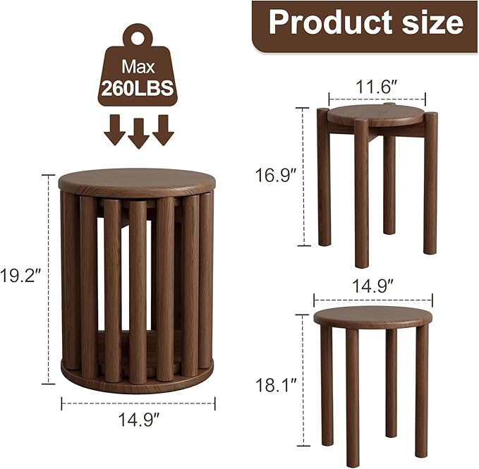 Stackable Stools Set of 4, Wooden Stools 18 Inch Stool Nesting Side Tables - Image 2
