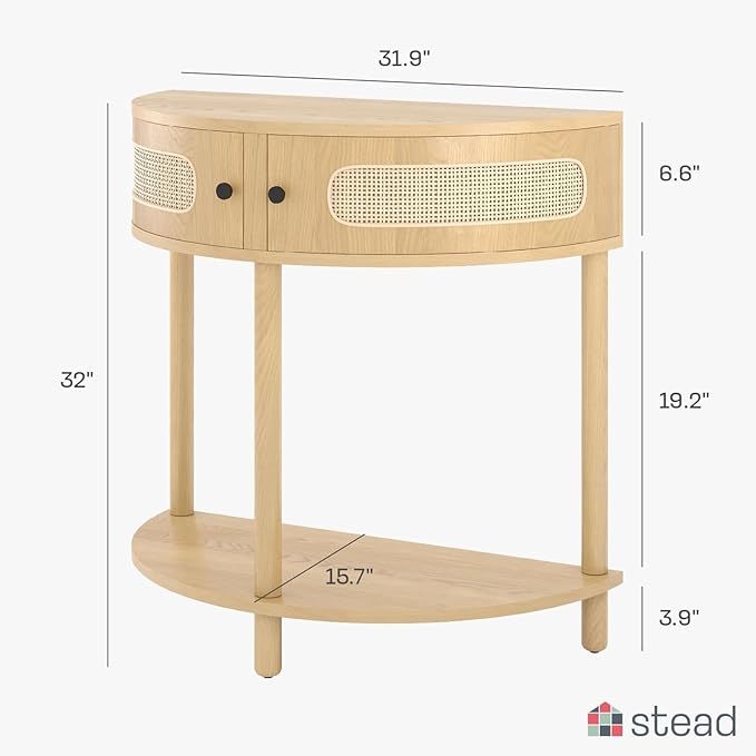 Rattan Half Moon Shaped Entry Table, Small Console Table - Image 2