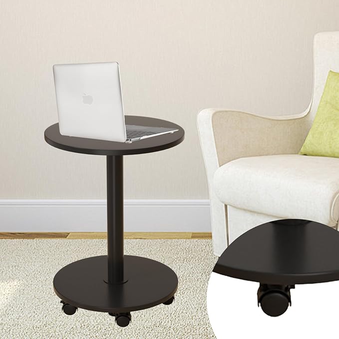 Pedestal Table on Wheels TV Tray Table, Rotating Couch Round Tables, Small Side by vorriop