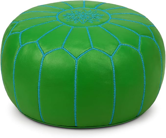 Stuffed Round Design Moroccan Leather Pouf Ottoman, Pre-Filled, 100% Genuine by Unknown