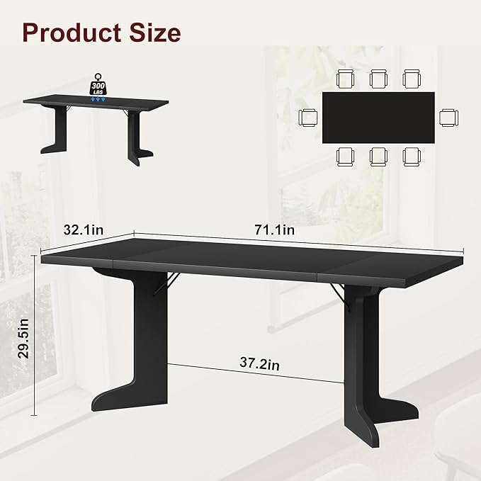 71" Large Dining Table for 6, Farmhouse Kitchen Table - Image 2