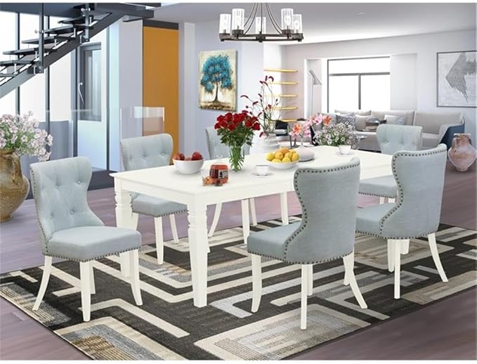 East West Furniture LGSI7-LWH-15 7 Piece Dining Room Set Consist of a Rectangle - Image 2