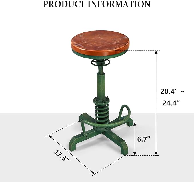 Topower Industrial Retro Vintage Farm Wooden Seat Tractor Stool Kitchen Swivel - Image 2