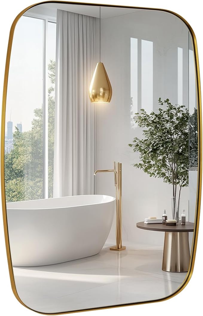 ANDY STAR 30x36” Gold Bathroom Mirror, Oblong Brass Mirror by ANDYSTAR