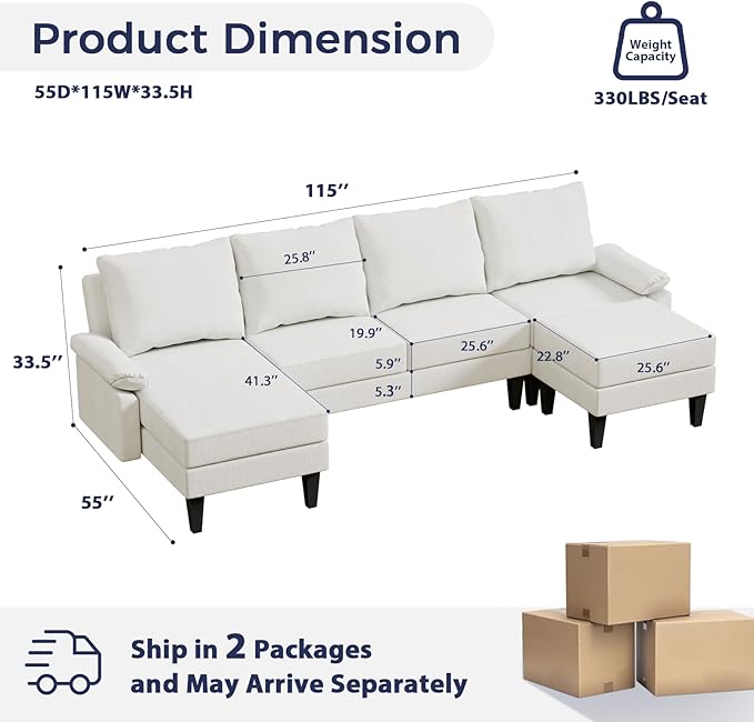 U Shaped Sectional Couch, Convertible Modular Sectional Sofa - Image 2