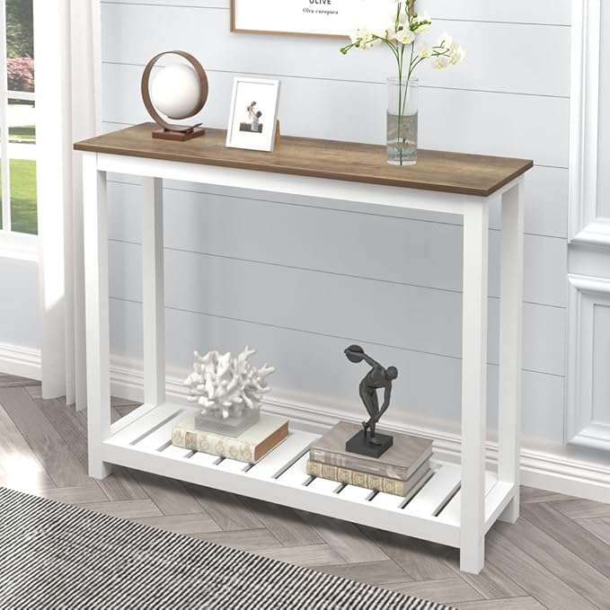 FOLUBAN Farmhouse Sofa Table, Rustic Vintage Console Table by FOLUBAN