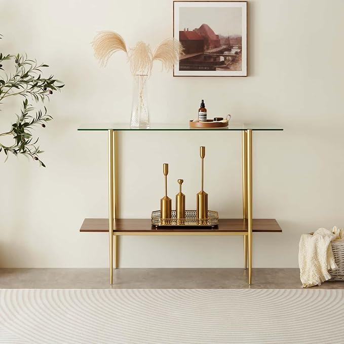 Glass Console Table for Living Room, Foyer & Entrance, 2-Tiers Mid-Century - Image 4