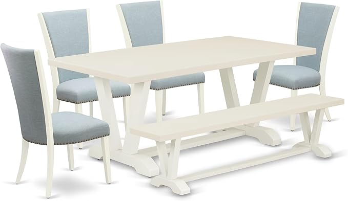 East West Furniture V027VE215-6 6 Piece Dining Set Contains a Rectangle Dining by EastWestFurniture