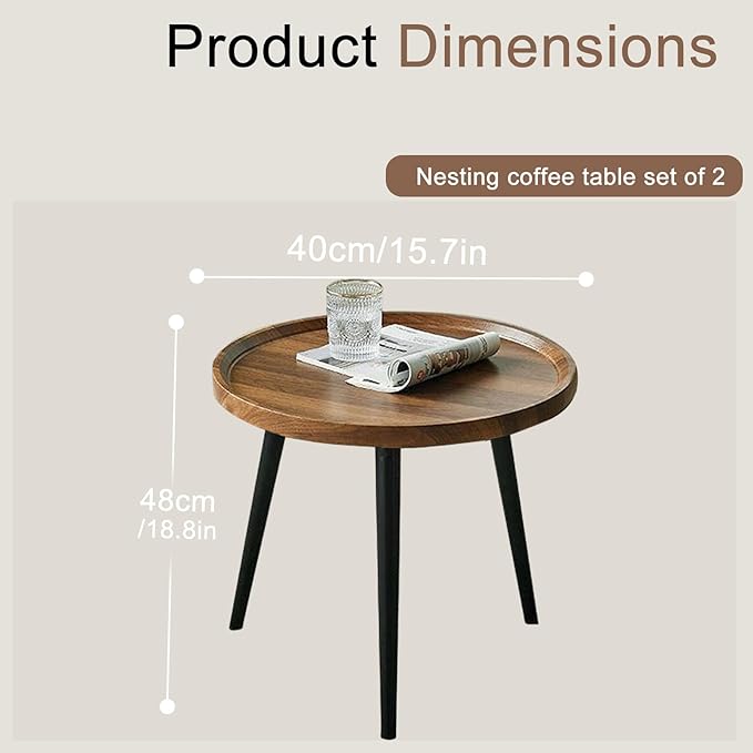 Jessie Small Round Coffee Tables, Easy Assembly Circle Walnut Coffee Tables - Image 3