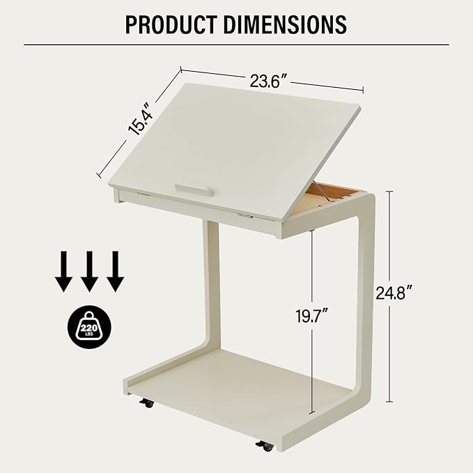 CozyDH Adjustable C Shaped End Table, Rolling Side Table Solid Wood TV Sofa - Image 2