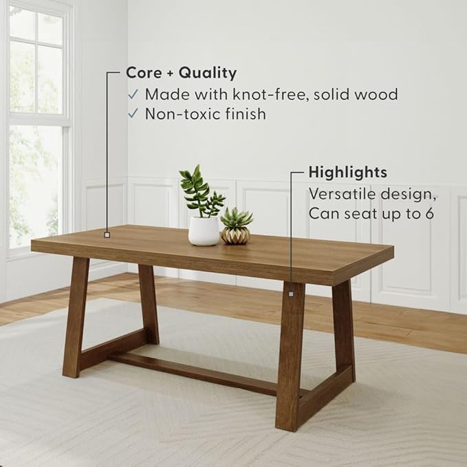 Plank+Beam 72 Inch Farmhouse Dining Table, Solid Wood Rustic Kitchen Table - Image 3