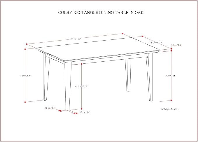 SIMPLIHOME Colby Dining Table, Solid Wood Oak Veneer in Oak, 60 x 36 inches - Image 3