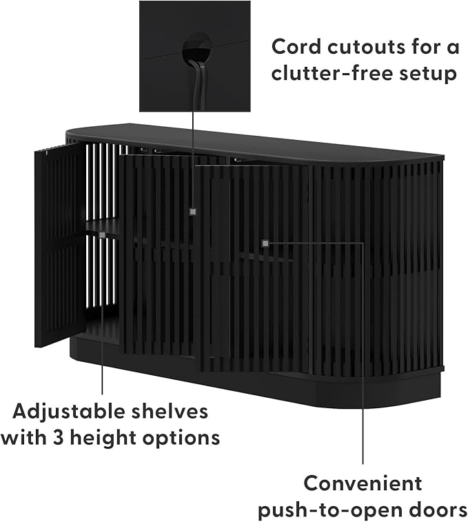 Plank+Beam Contour Wood TV Stand, Three Door Solid Wood Entertainment Console - Image 5