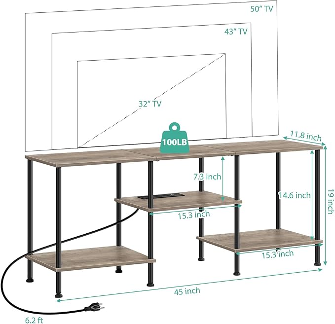 BTY Farmhouse TV Stand with Storage Industrial TV Console with Power Outlet - Image 2
