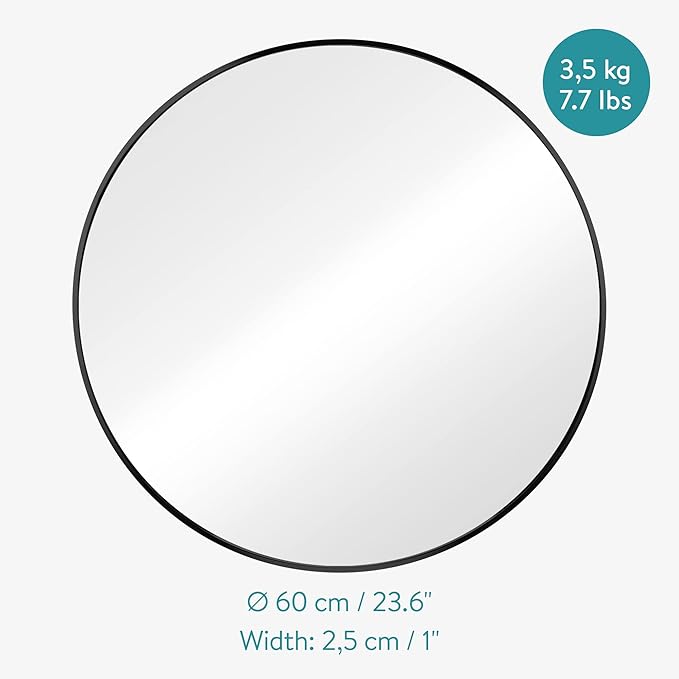 Navaris Round Mirror - 60 cm - Large Circle Wall Mirror - Image 6