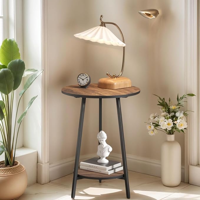Side Table - Rustic End Couch Tables - Waterproof Metal Frame, - Image 5