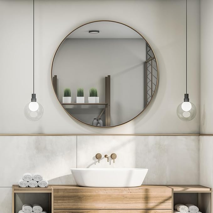ANDY STAR Gold Round Mirror, 36’’ Brushed Gold Circle Bathroom Mirrors in - Image 5
