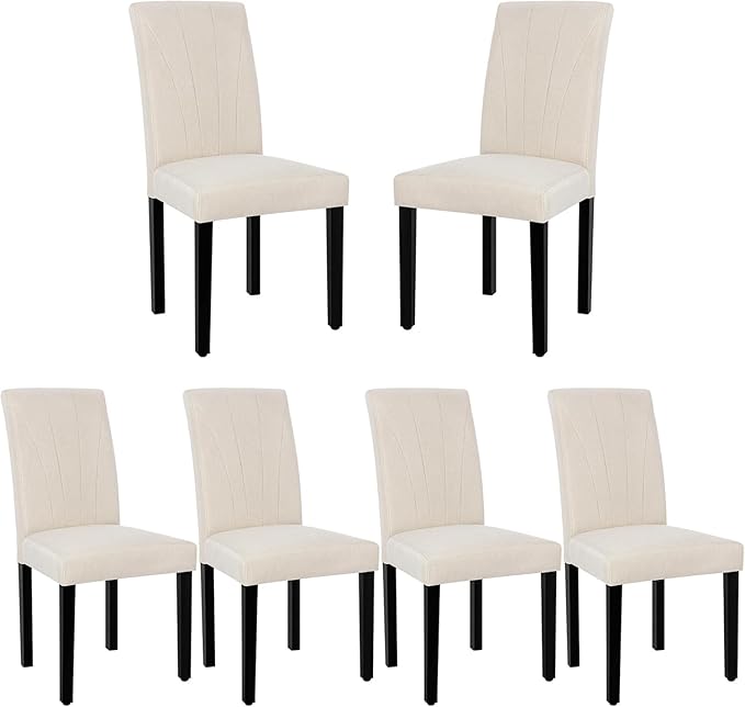 VECELO Upholstered Dining Chairs Set of 6, Modern Fabric and Solid Wood Legs & by VECELO